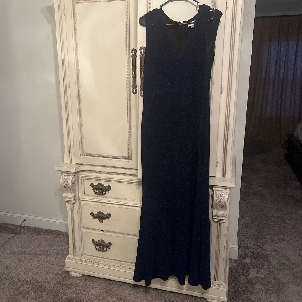 Calvin Klein blue shimmer floor length gown
